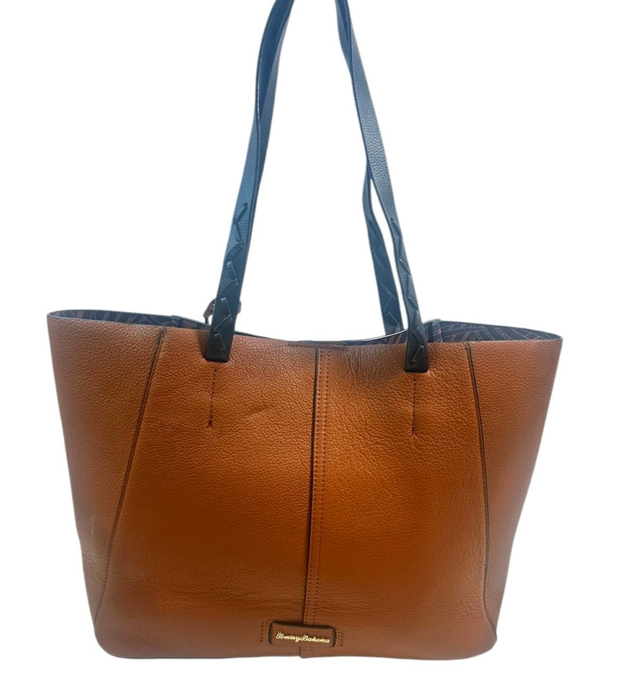 Tommy Bahama Brown Pebbled Leather Tote Shoulder Bag Tropical Lining ~ Nwt ~